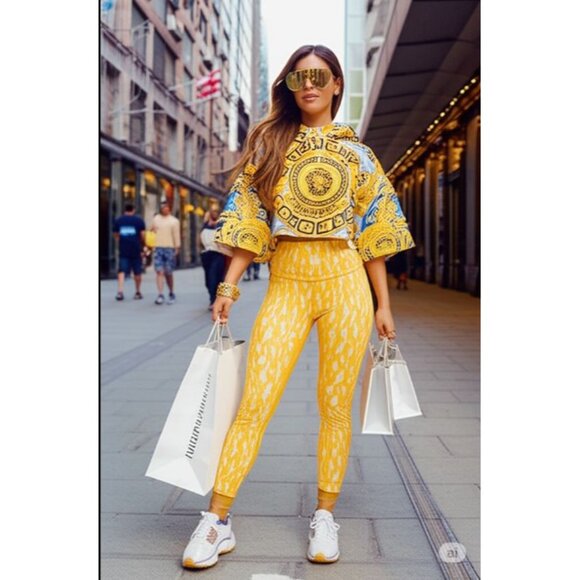 Carbon38 Yellow Snakeskin Print Leggings L - Picture 2 of 10